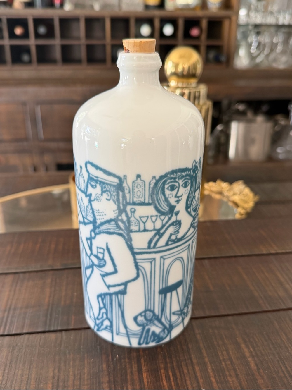 Mid-Century Modern Altenkunstadt Porcelain Decanter Bar Scene White Decanter VTG